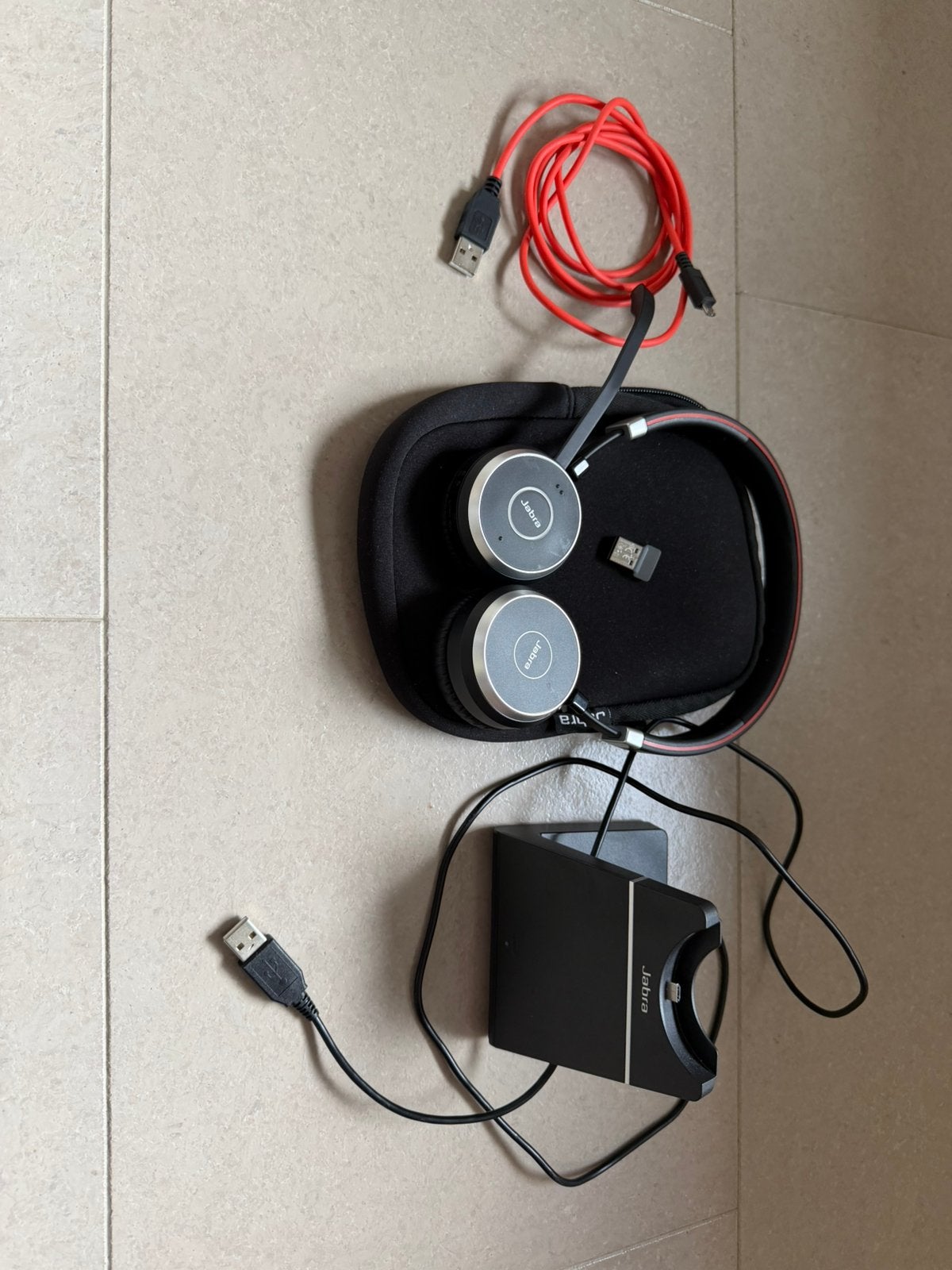 Jabra Evolve65 ms370 + docking station, Enlèvement ou Envoi, Comme neuf, Microphone repliable, Over-ear
