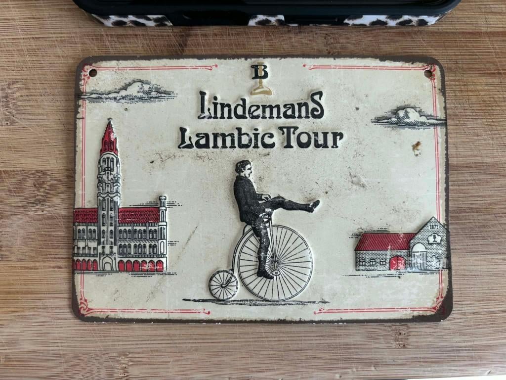 Lindemans Lambic tour plaatje, Ophalen of Verzenden, Gebruikt, Reclamebord, Plaat of Schild, Overige merken