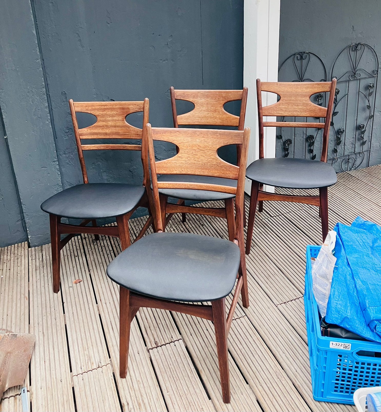 Vier Deense vintage eetkamerstoelen teak, Maison & Meubles, Chaises, Vintage, Comme neuf, Enlèvement, Quatre