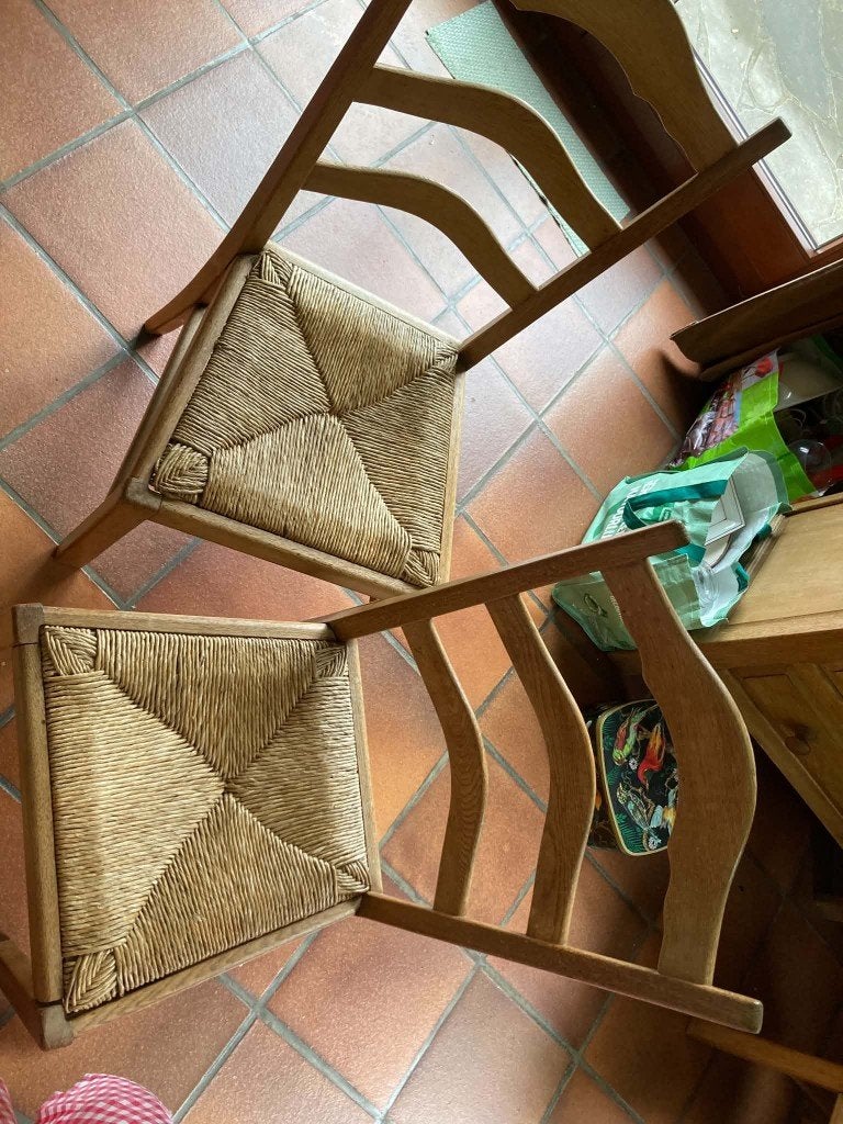6 chaises fond en paille, Brun, Enlèvement, Classique, Bois