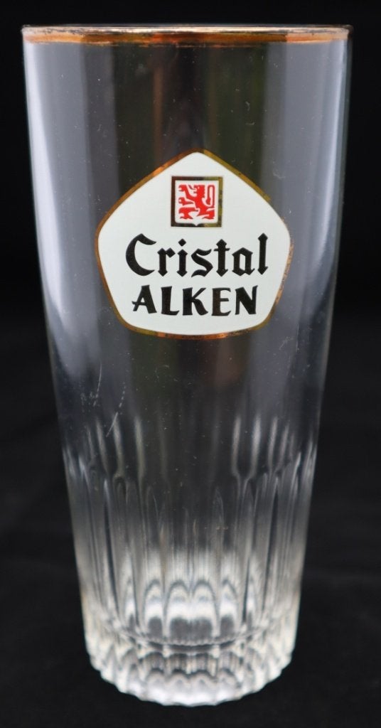 Duo vintage Cristal Alken pilsglazen met gouden rand, Ophalen, Gebruikt, Glas of Glazen, Leeuw