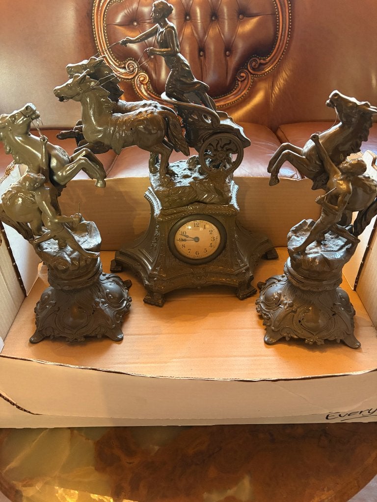 Antiek driedelig klokstel, Antiek en Kunst, Ophalen
