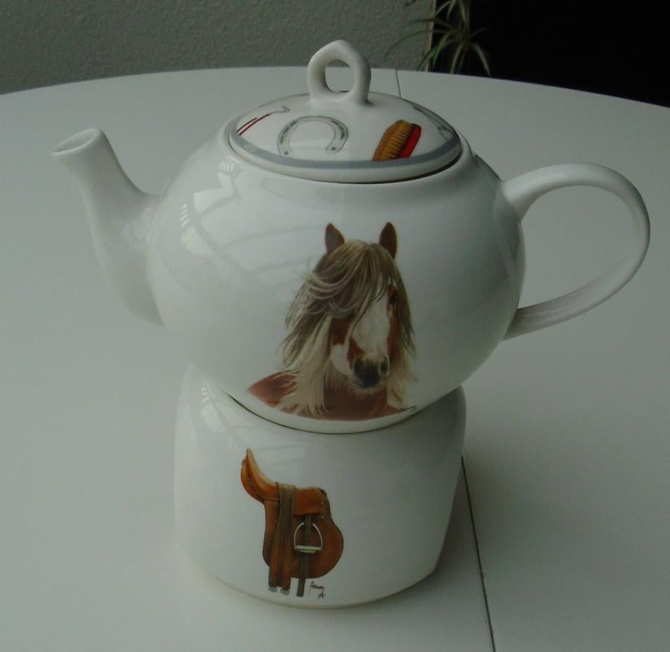 THEEPOT EN THEELICHT THEMA PAARDEN Nieuw, Overige typen, Nieuw, Ophalen of Verzenden, Overige stijlen