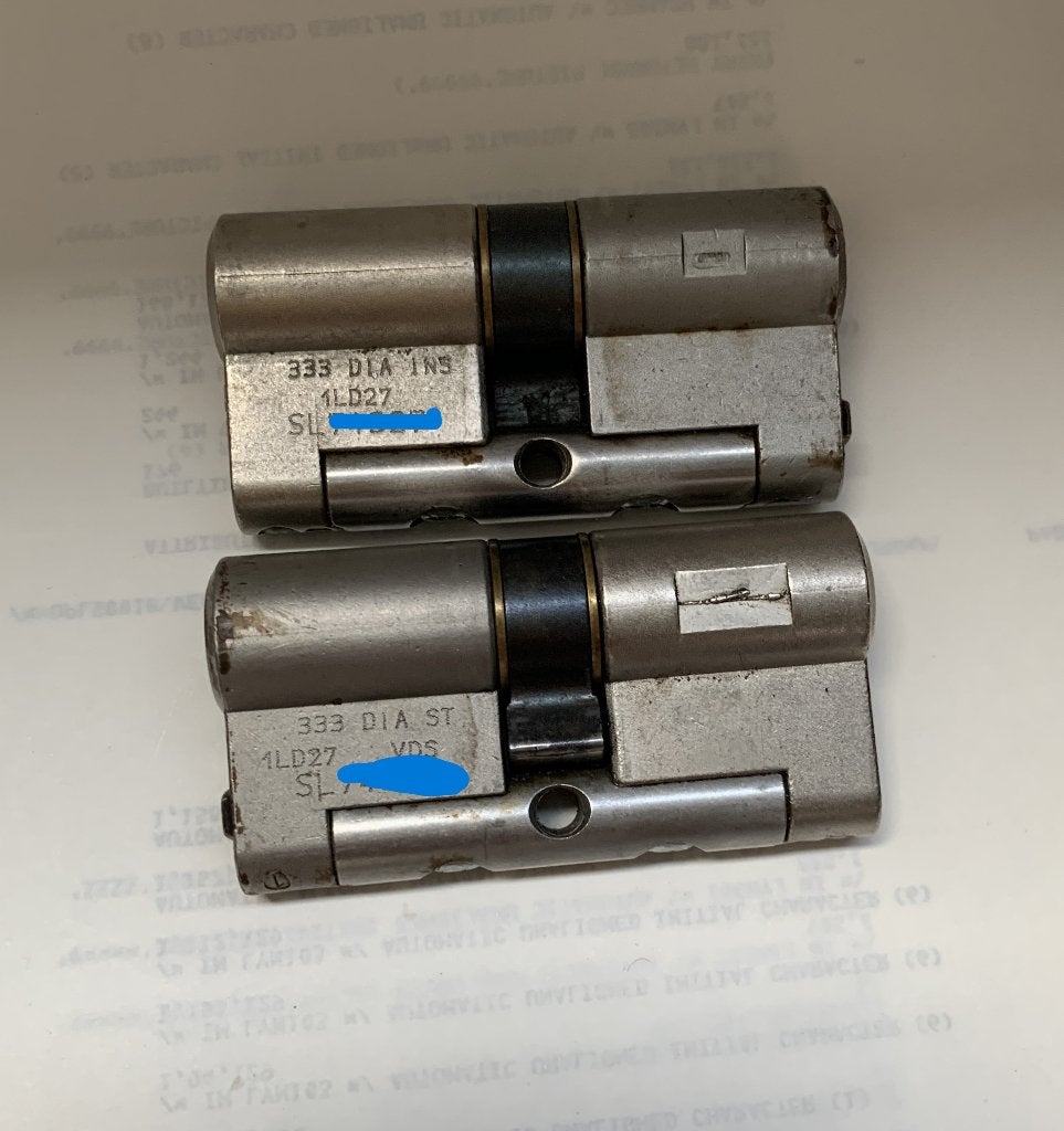 2 gelijke DOM DIAMANT cilinders 30/30, Ophalen, Gebruikt, Chroom, Slot