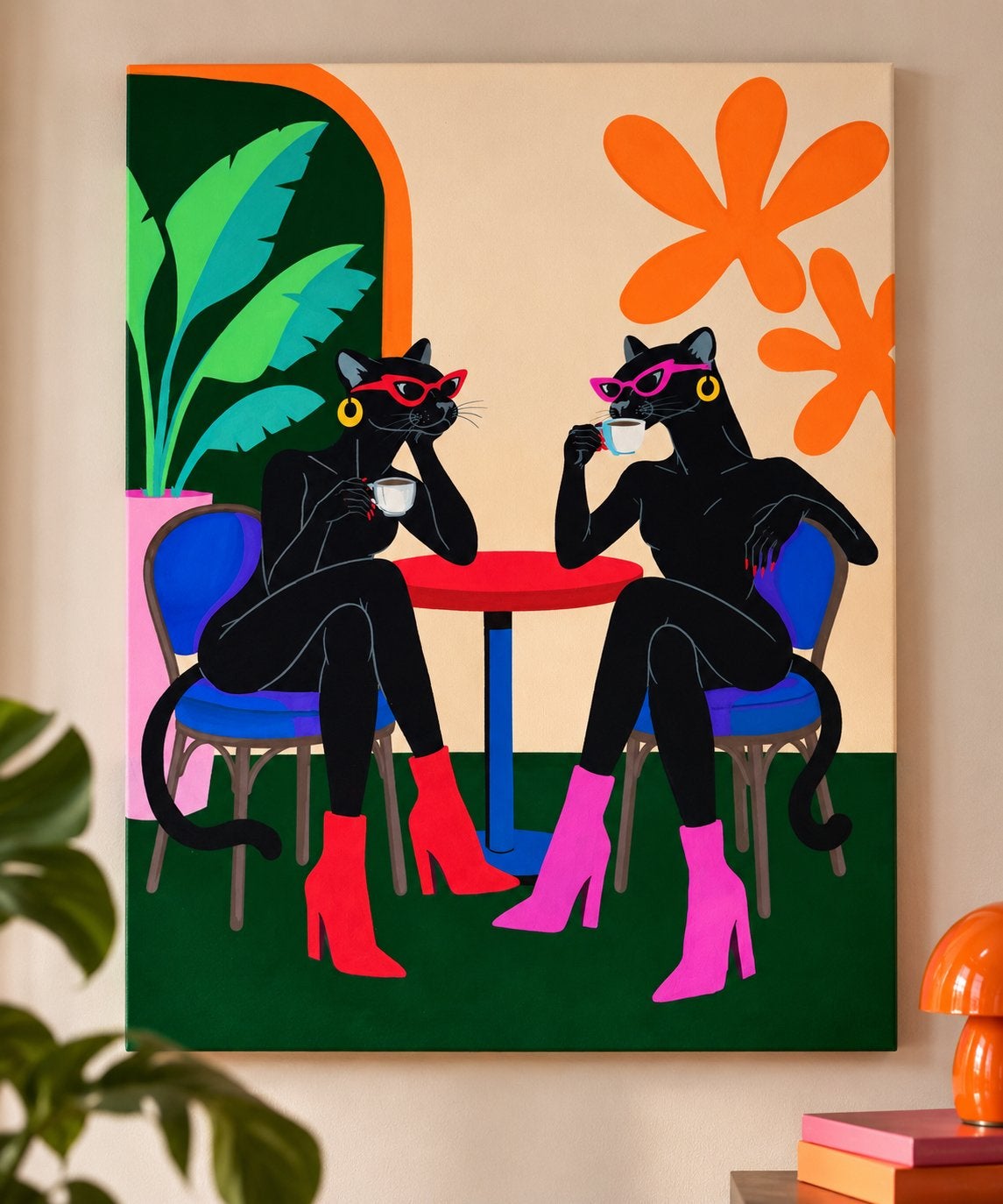 Tableau  peint à la main. Panthères Pop Art 55  75 cm, Enlèvement