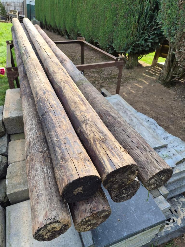 6 Dikke houten palen 350 cm 12/10, Tuin en Terras, Palen, Balken en Planken, Palen, Ophalen