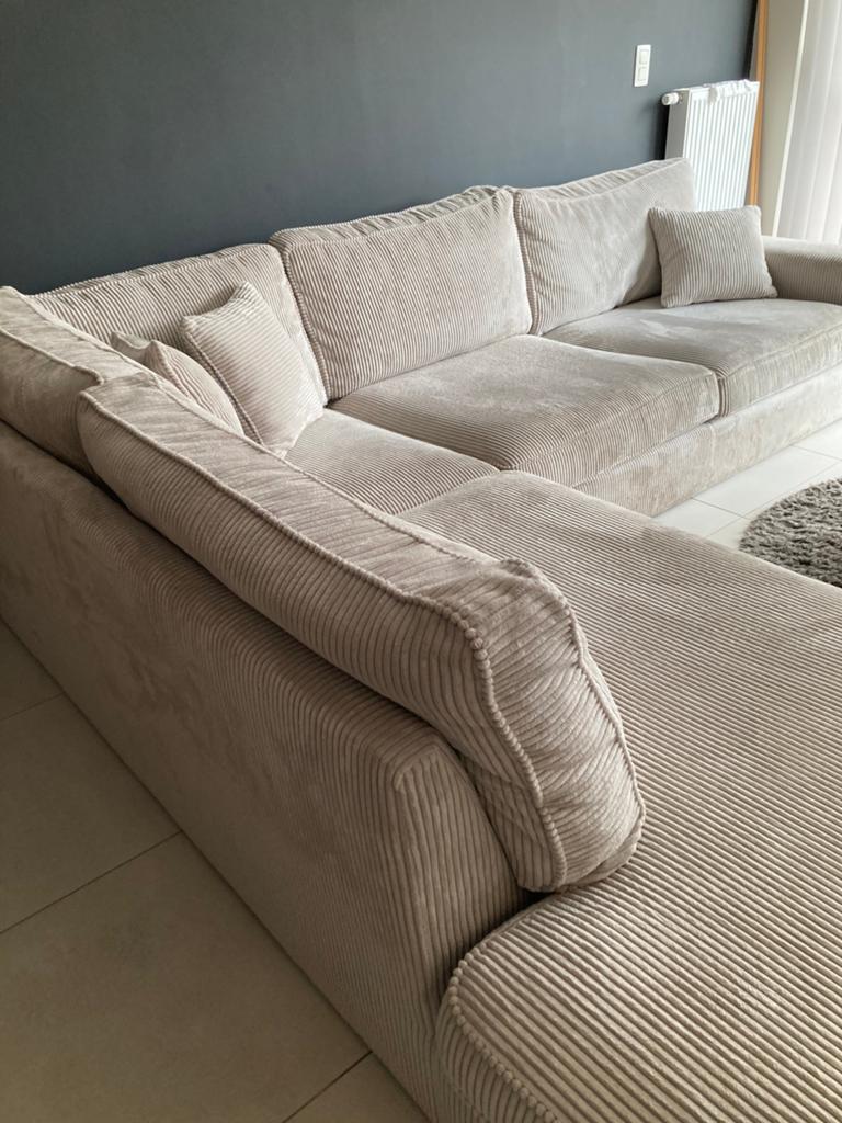 Hoeksalon ribfluweel, Huis en Inrichting, Ophalen, 300 cm of meer, 75 tot 100 cm, Zo goed als nieuw