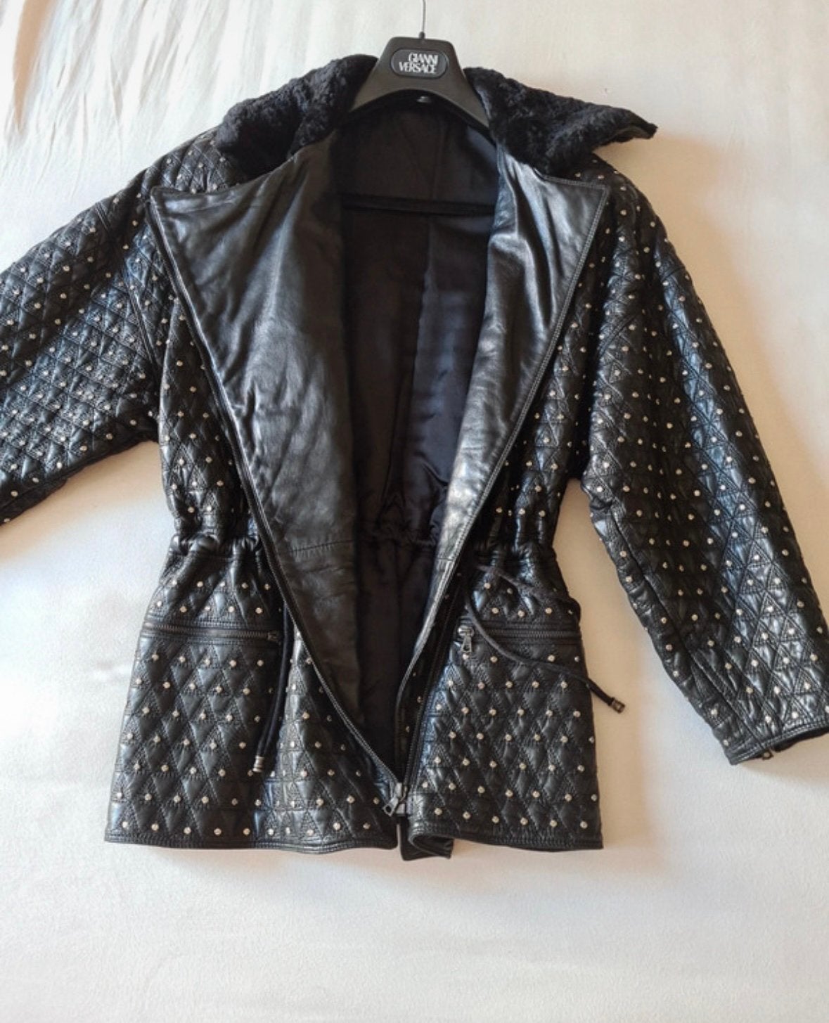 Veste Cuir Gianni Versace Couture Vintage, Kleding | Dames, Jassen | Winter, Verzenden, Nieuw, Maat 42/44 (L), Zwart