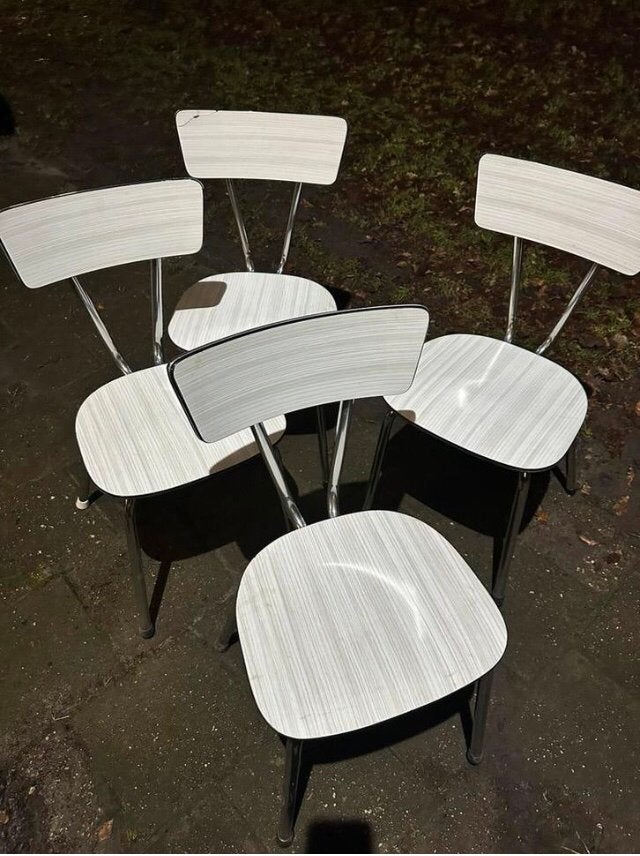 Formica stoelen set 4 Vintage, Huis en Inrichting, Stoelen, Ophalen, Gebruikt, Wit, Vier