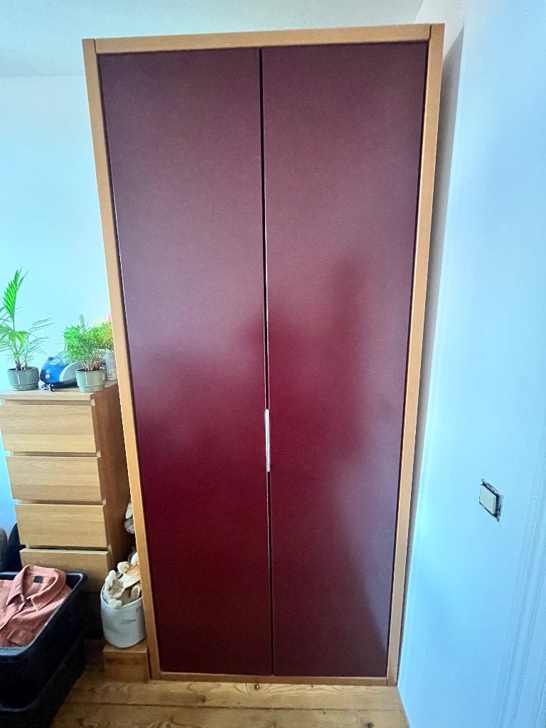 Massief houten kledingkast – harmonicadeur 235 x 105 x 60 cm, Ophalen, Met deur(en), Massief hout + harmonicadeur, 100 tot 150 cm