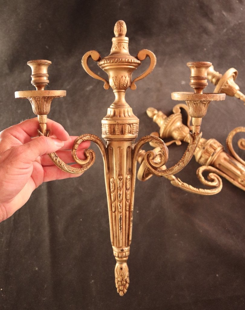 Paar antieke messing wandkandelaars, Ophalen of Verzenden