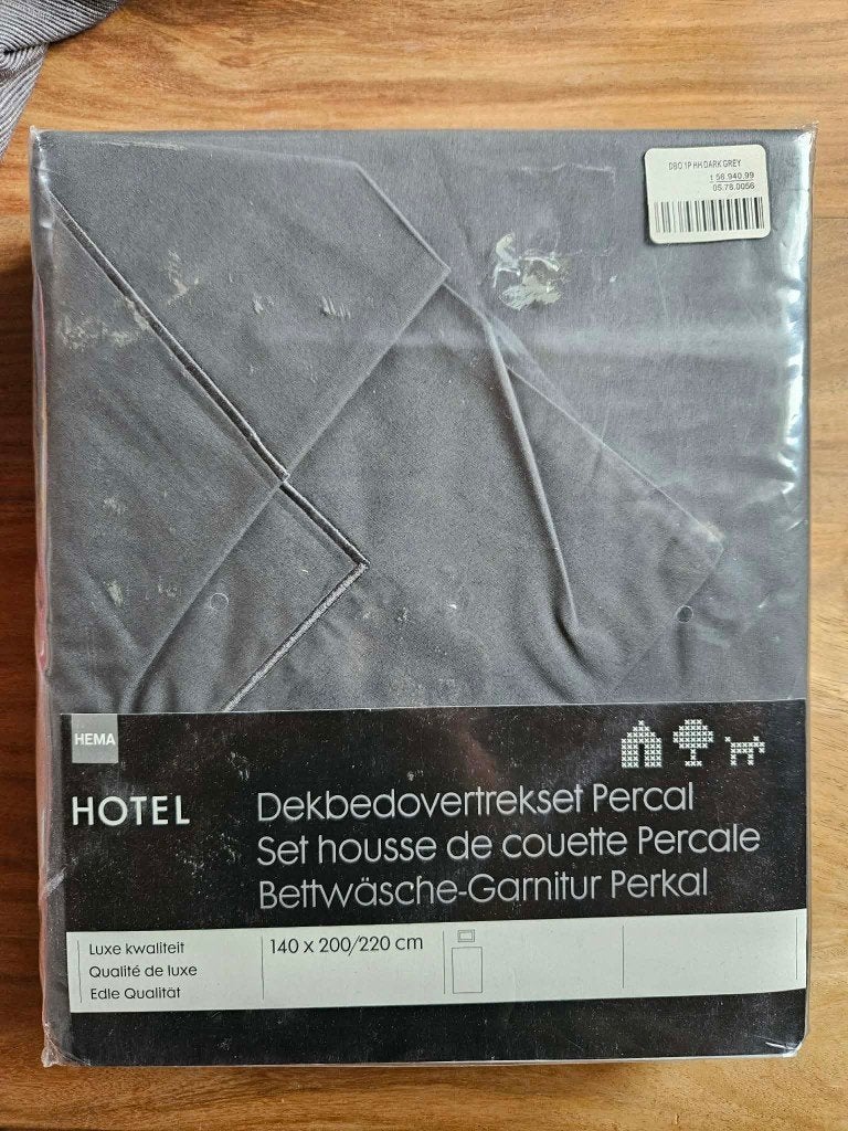 Housse de couette + taie 1 pers Percale HEMA neuf, Neuf, Gris, Enlèvement ou Envoi, Housse de couette