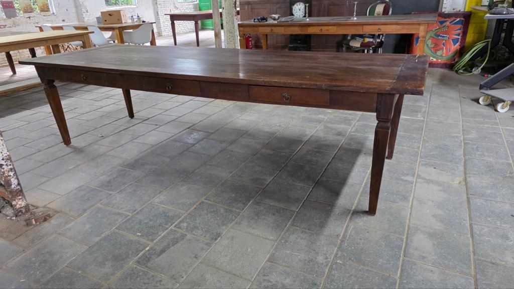 300 cm lange boerentafel mooi geleefd blad, Ophalen, Gebruikt