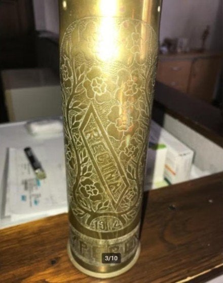 trench art WOI-granaathuls, Ophalen of Verzenden, Landmacht, Hulzen of Bodemvondsten