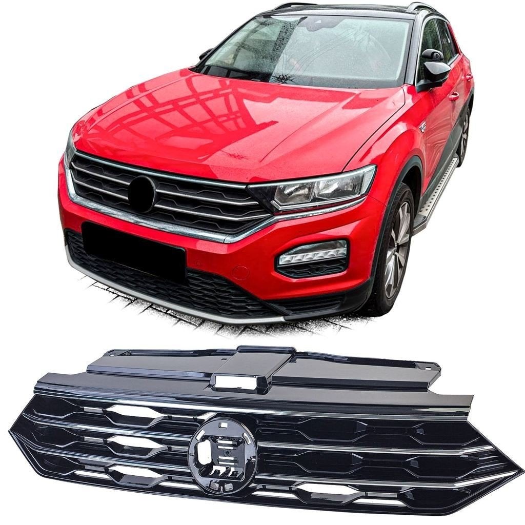 Sport Grill Voor Vw T Roc Glans Zwart Chrome Vanaf 2017 t/m, Envoi