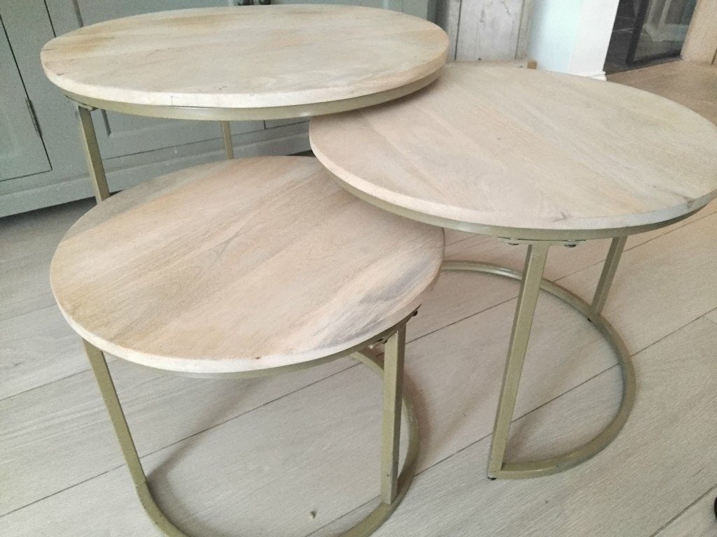 salontafel set 3 delig Mango hout, Huis en Inrichting, Ophalen, Zo goed als nieuw