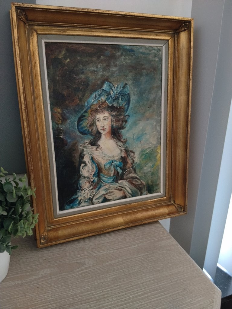 vintage schilderij, houten kader, geschilderd op doek, Antiek en Kunst, Ophalen of Verzenden, Vintage, Doek
