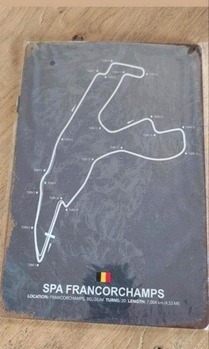 Metalen plaat van Circuit de Spa Francorchamps. Verzending o, Verzamelen, Automerken, Motoren en Formule 1