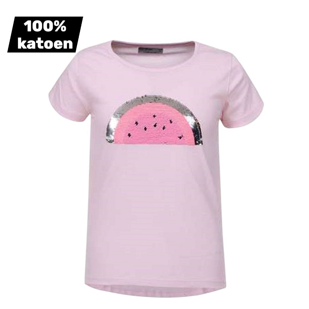 T-shirt à paillettes 100 % coton rose pastèque 104, Enfants & Bébés, Enlèvement ou Envoi, Neuf, Fille, Chemise ou À manches longues
