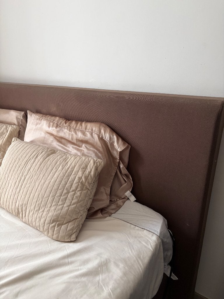 Boxspring bruin stof, Huis en Inrichting, Slaapkamer | Boxsprings, Ophalen, Gebruikt, Bruin, Tweepersoons