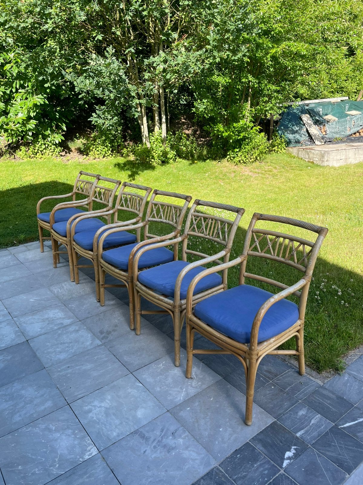 6 Bamboe stoelen, Tuin en Terras, Ophalen, Gebruikt
