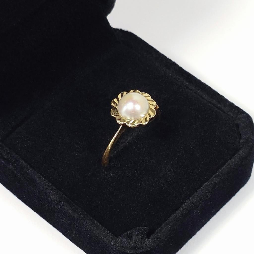 Bague en or 18 carats avec perles, Enlèvement ou Envoi, Beige, Or, 17 à 18