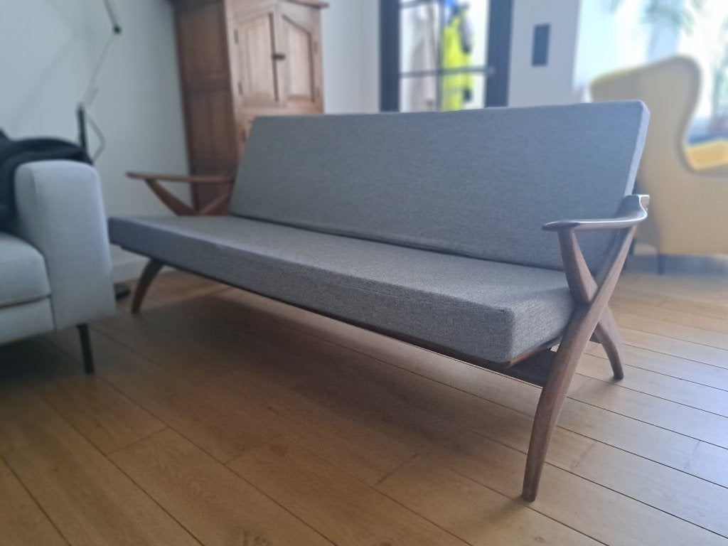 Vintage midcentury sofa driezit topform, Enlèvement, Utilisé, Bois, Midcentury