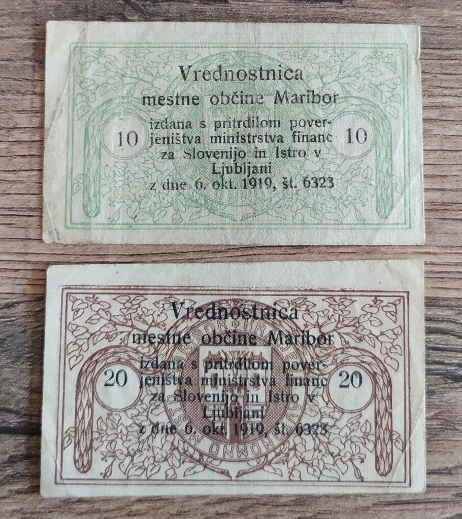 10 & 20 Vinarjev Slovenia Maribor 1919 Argent d'urgence, Enlèvement ou Envoi, Autres pays, Série