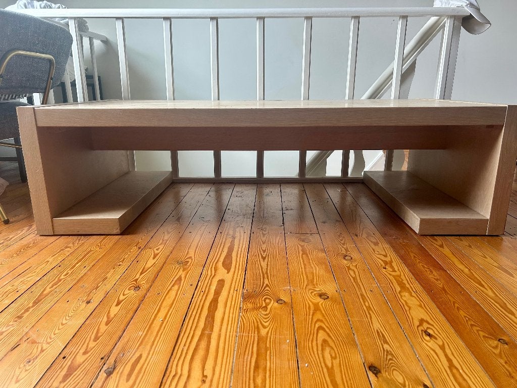 Karel Mintjens massief eiken salontafel, Ophalen, Gebruikt, 100 tot 150 cm, Eikenhout