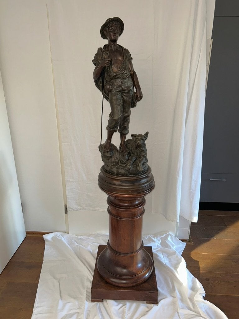 Antiek beeld op zuil, Ophalen, Overige onderwerpen, 50 - 100 cm, Brons