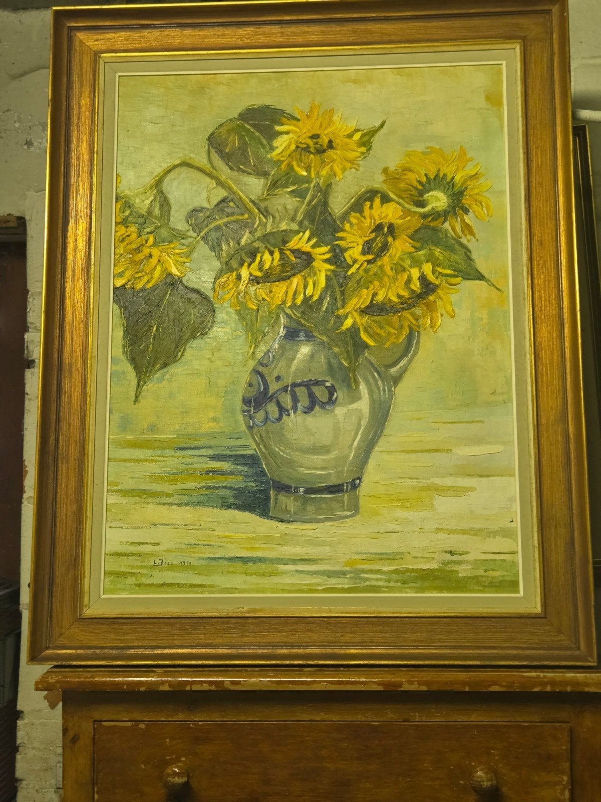 mooie schilderij zonnebloemen., Antiek en Kunst, Ophalen of Verzenden