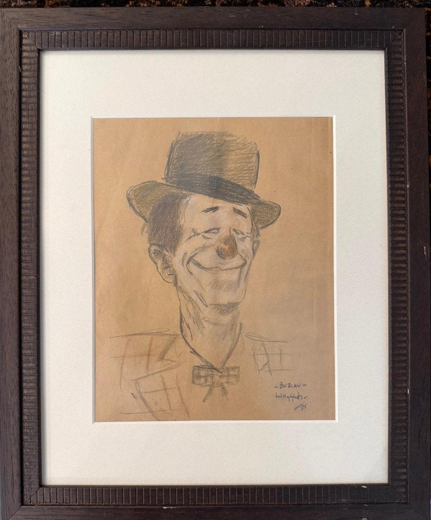 Willie Sluiter  Potloodtekening Clown, Ophalen, Gesigneerd, Papier