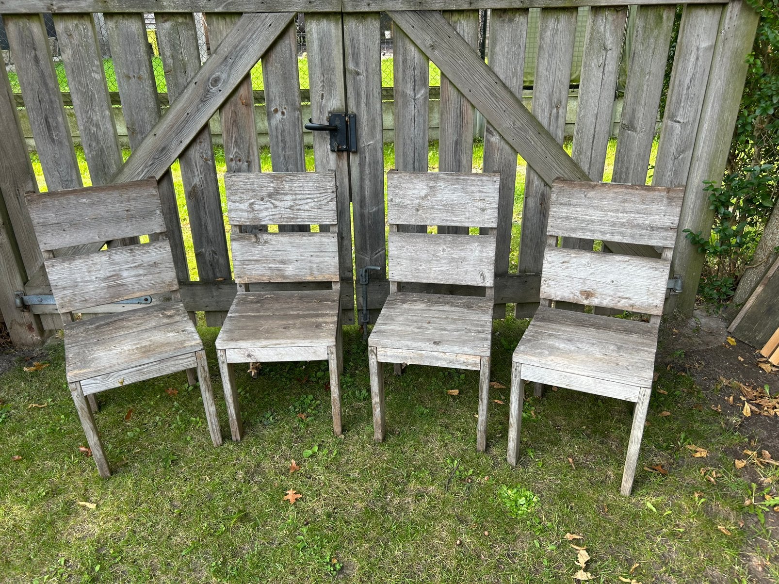 Steigerhout 4 stoelen, Ophalen, Gebruikt, Hout
