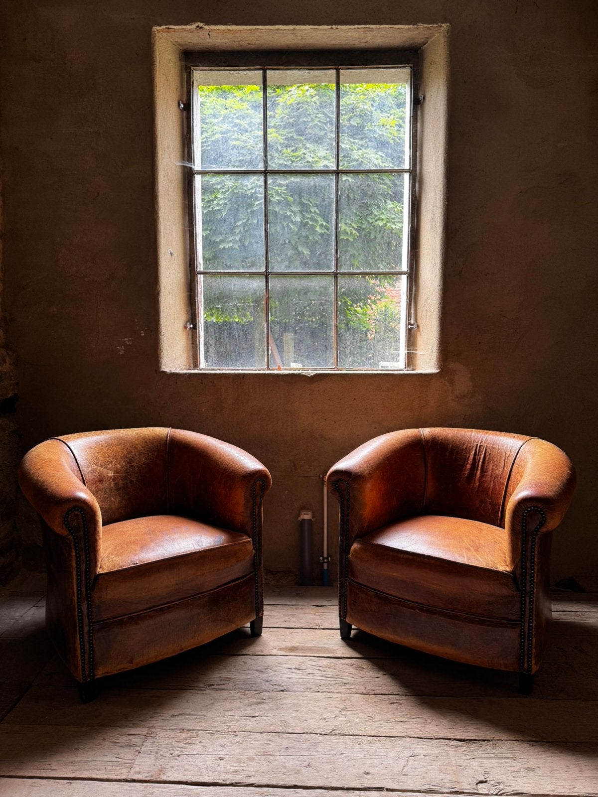 Fauteuils en cuir cognac, Maison & Meubles, Enlèvement, Comme neuf, Cuir