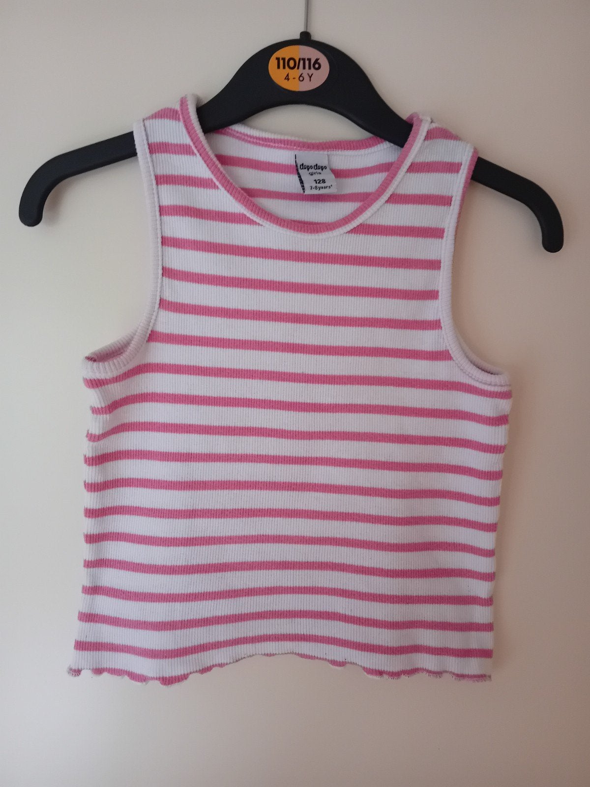 Wit-roze gestreept topje, Kinderen en Baby's, Kinderkleding | Maat 128, Meisje, DopoDopo, Ophalen of Verzenden, Zo goed als nieuw