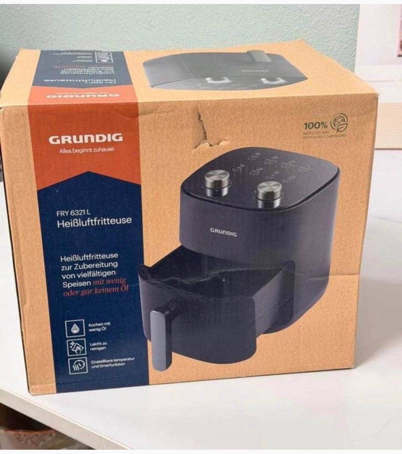 Nouvelle friteuse à air Grundig FRY 6321L, 1500W, 4,7 litres, Electroménager, Enlèvement ou Envoi, Neuf, Friteuse à air XL, 1000 à 1499 grammes