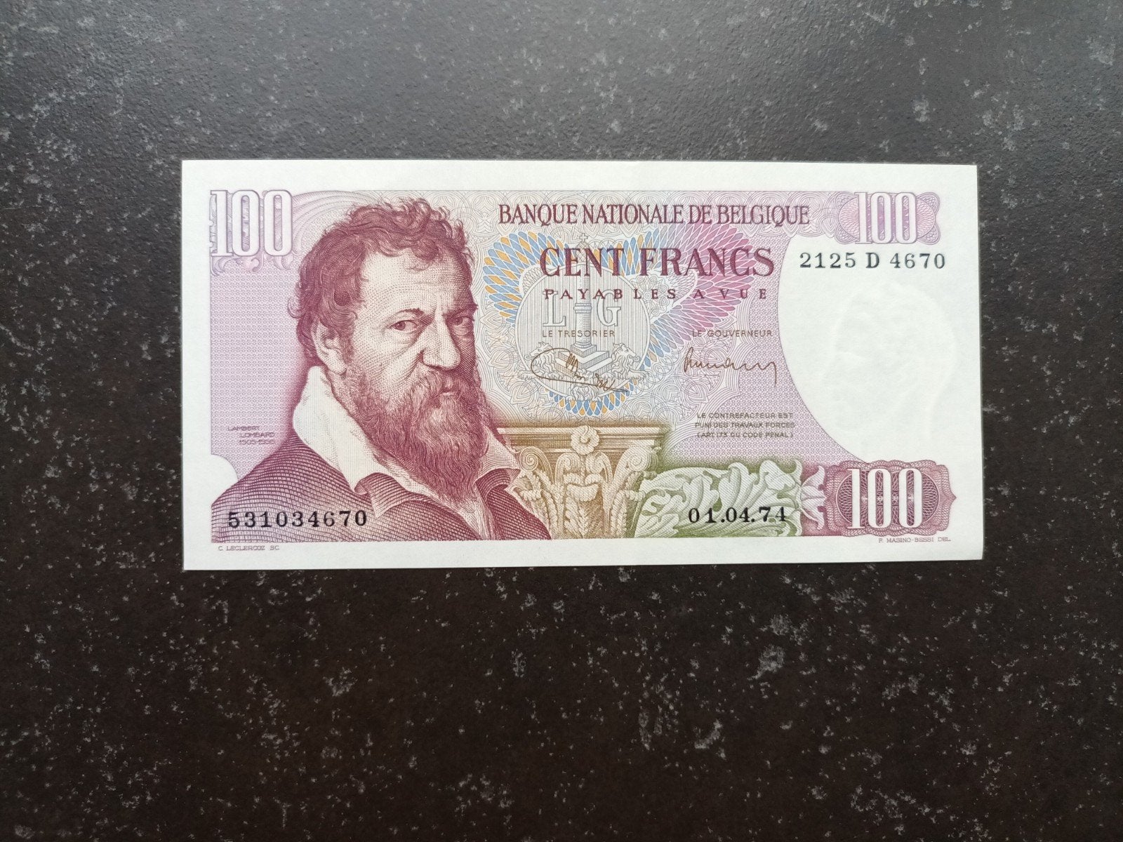 100 francs Lombard FDC 1-4-1974 !, Enlèvement ou Envoi, Billets en vrac