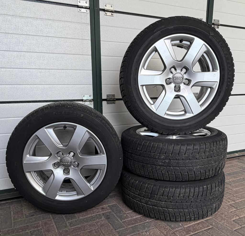 Audi Lichtmetalen velgen met Banden - 225-55 R17 101V, Ophalen, Gebruikt, Banden en Velgen, 17 inch