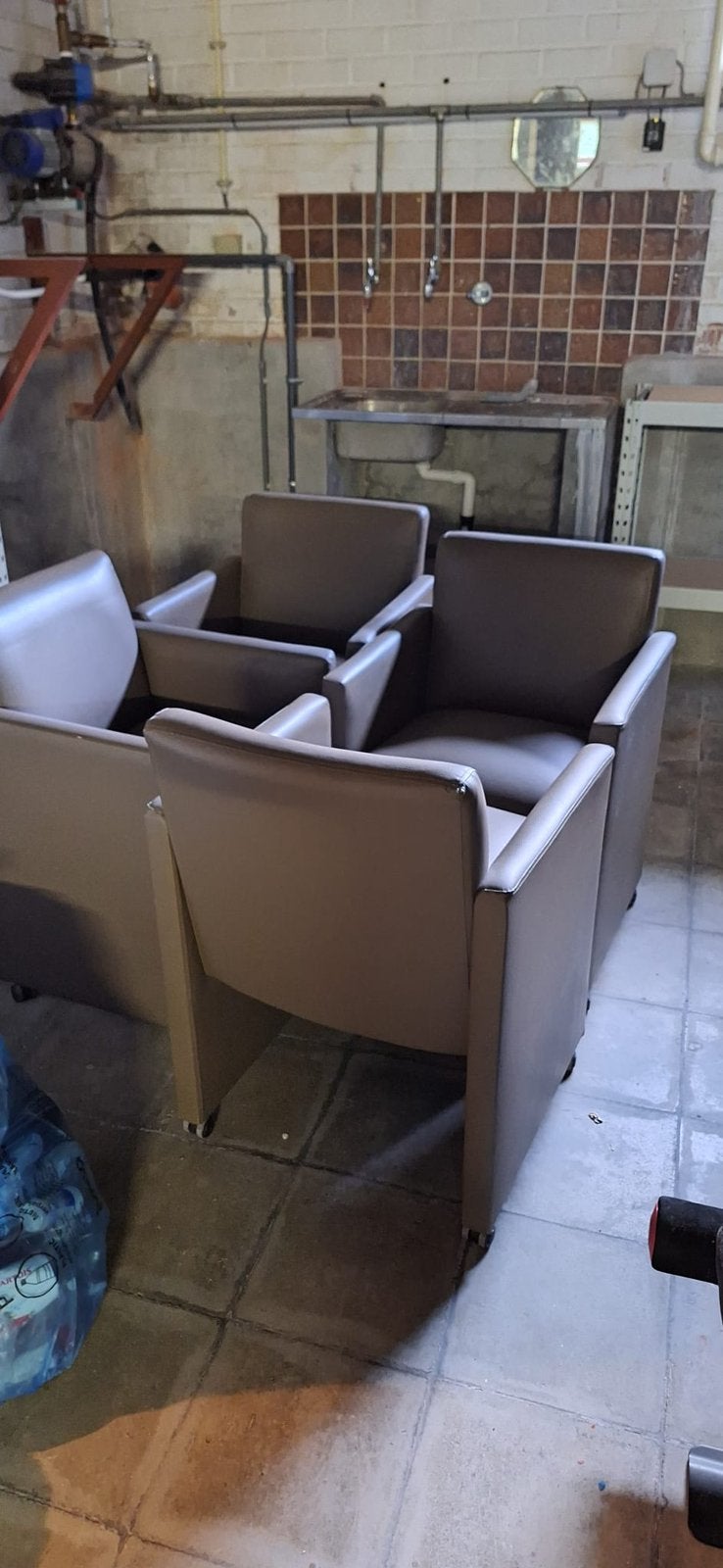 Set van 4 Luxe Lederen Zetels / Fauteuils op Wieltjes, Huis en Inrichting, Ophalen, Leer, Zo goed als nieuw, Vier