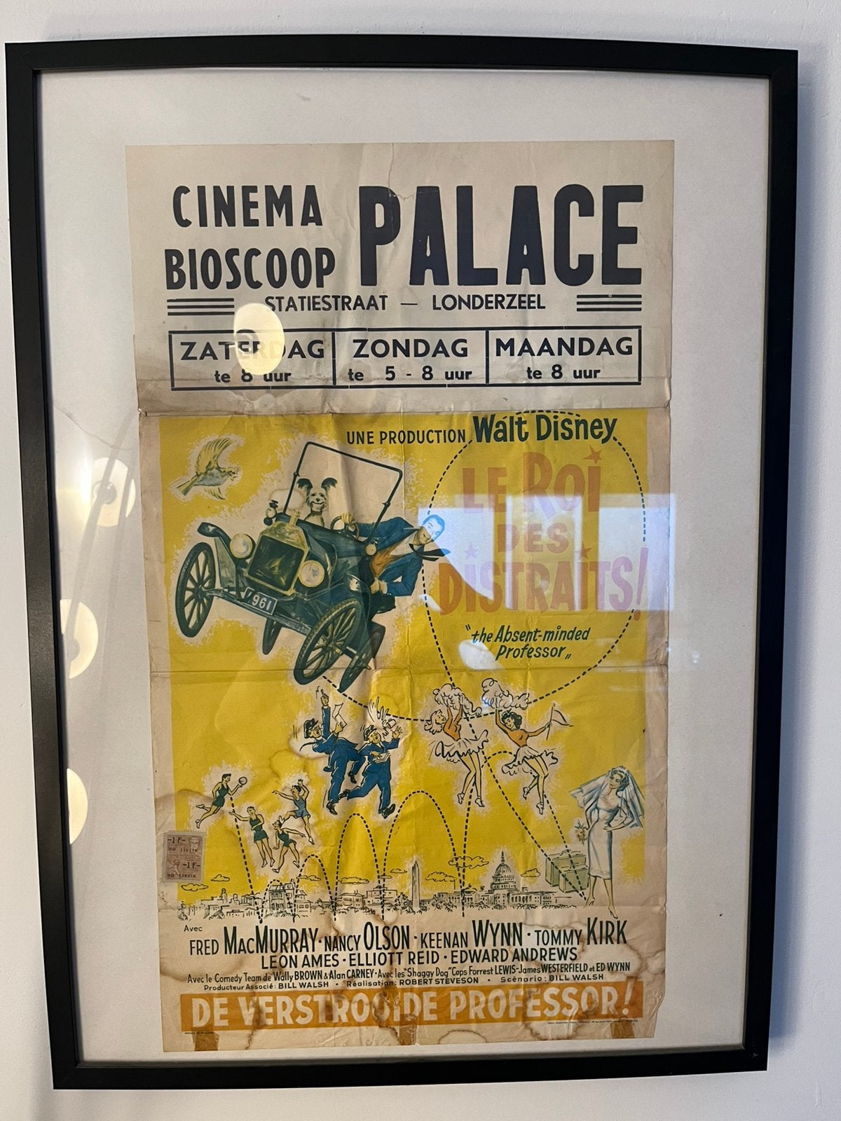 1961 Walt disney originele vintage filmposter, Verzamelen, Met lijst, Ophalen of Verzenden, A1 t/m A3, Film en Tv