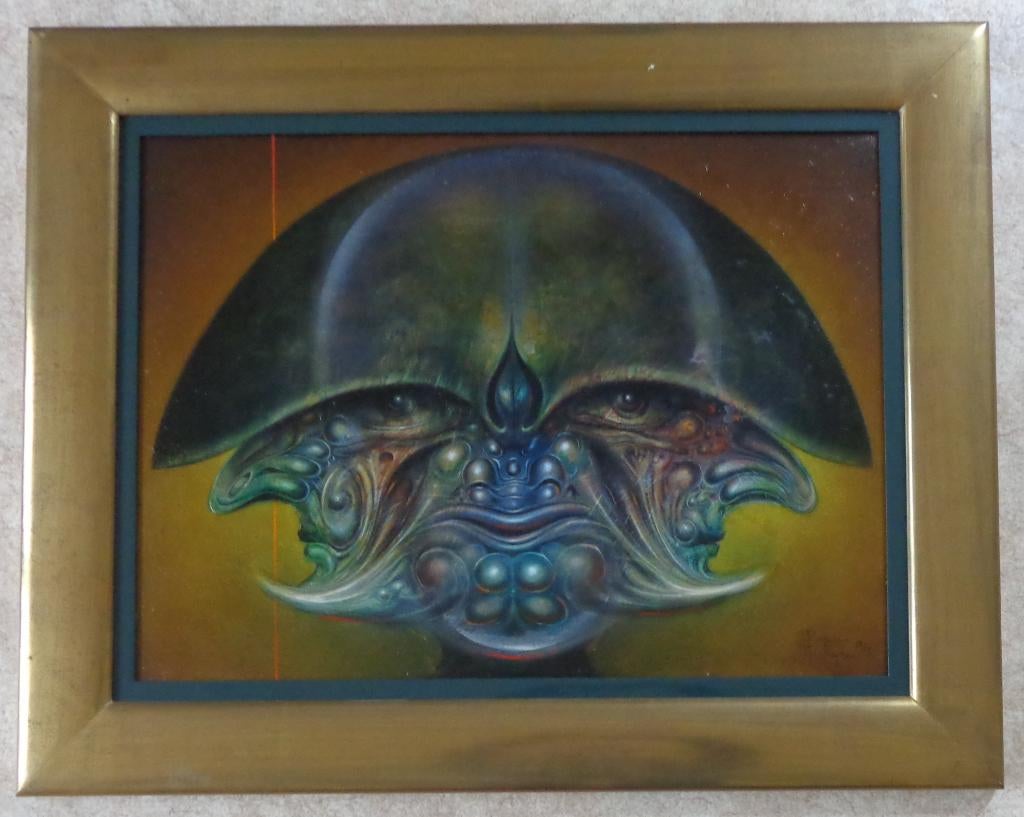 ROGER VAN BELLEGHEM / MYTISCH WEZEN OLIEVERF PANEEL 67x85cm, Enlèvement, Signé, Peinture à l'huile