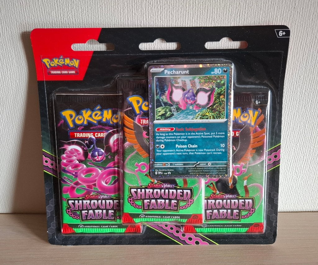 Pokémon sealed Shrouded Fable Pecharunt 3-Pack Blister, Enlèvement ou Envoi, Neuf, Autres types