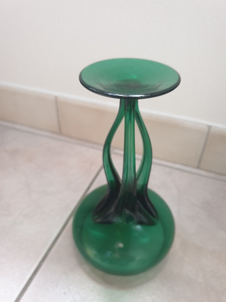 Vintage Groene Glazen Vaas Schaal, Ophalen, Op voet, Groen, Glas