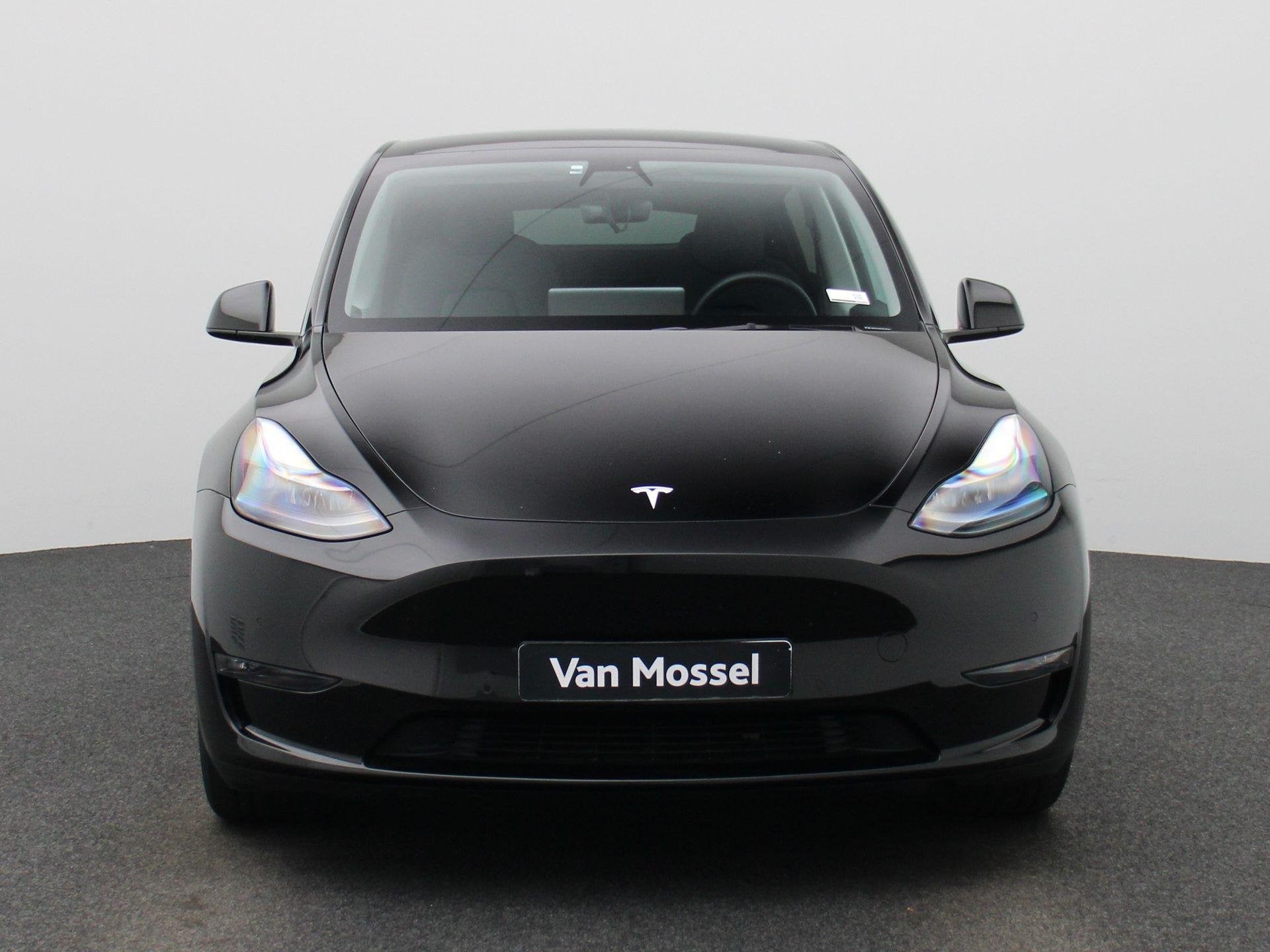 Tesla Model Y Long Range AWD 75 kWh LEDER | CAMERA | APPS |, Auto's, Automaat, Stof, Gebruikt, Zwart