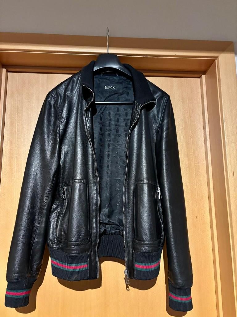 Veste biker en cuir Gucci noire – originale, Enlèvement, Gucci, Porté, Taille 48/50 (M)