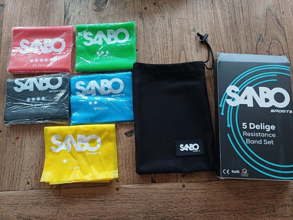 5 delige set weerstandsbanden van het merk Sanbo als nieuw, Ophalen of Verzenden