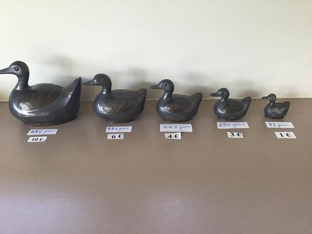 5 étains (?) canards ensemble pour 24 euros, Collections, Enlèvement ou Envoi, Comme neuf, Oiseaux, Statue ou Figurine