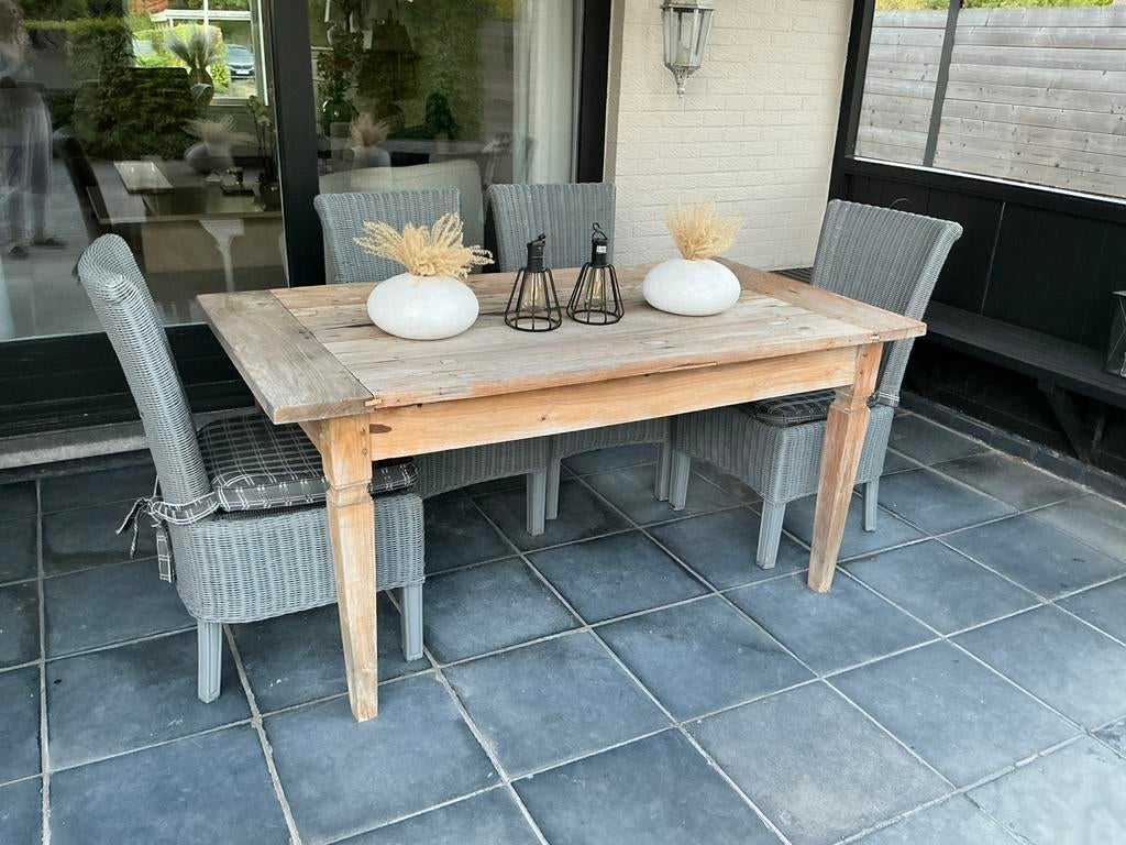 Tuintafel met 6 stoelen, Tuin en Terras, Ophalen, Gebruikt, Eettafel, Rotan