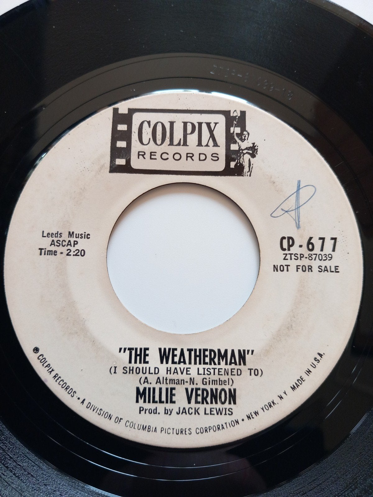 MILLIE VERNON. THE WEATHERMAN.  POPCORN USA 45T, Enlèvement ou Envoi