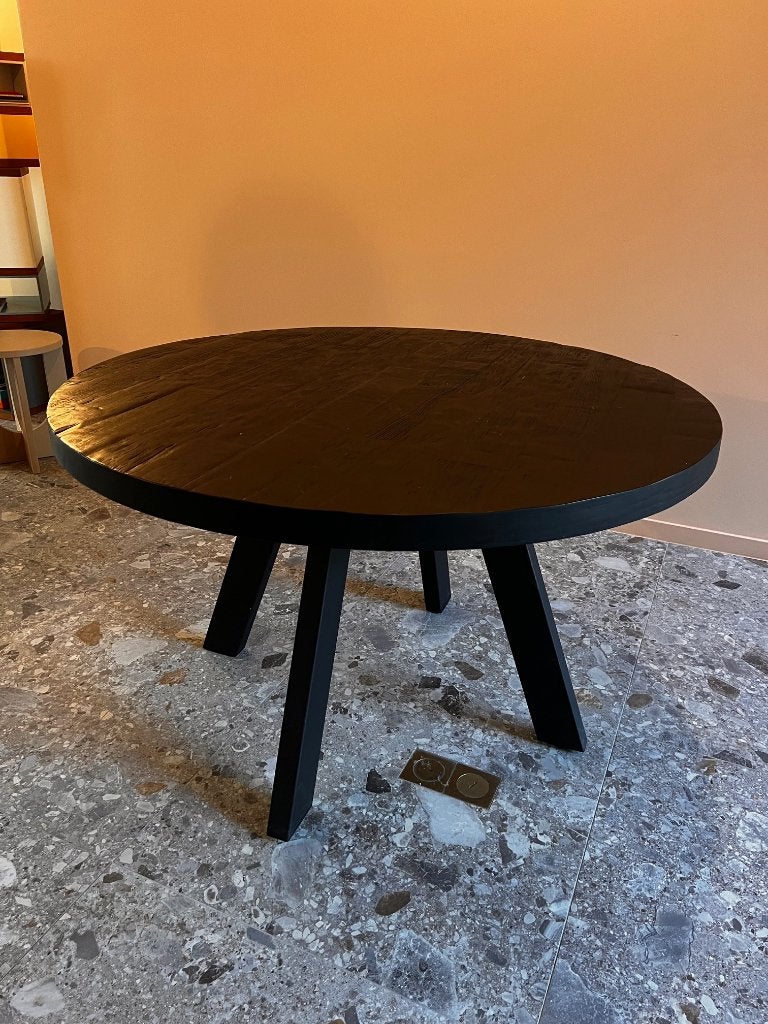 Robuuste ronde eettafel in hout zwart, Ophalen, Gebruikt, Rond, Vier personen